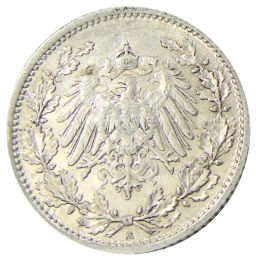 Монета 1/2 марки 1906 года A Германия