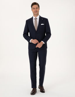 Lacivert Slim Fit %100 Y_n _izgili Tak_m Elbise
