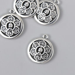 Цена за 4 шт. Металлический элемент, декоративная подвеска «Арт Узор. Будда в цветке», серебро, 1.9×1.6 см