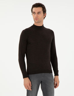 Koyu Ye_il Slim Fit Ka_mir _pek Kar___ml_ _eyrek Bal_k__ Yaka Triko Kazak