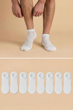 Beyaz Unisex 8li K?sa Boy-Gorunmez Yazl?k Pamuklu Hava Alan Corap TMNSS25CO00016