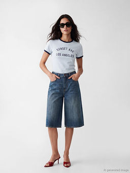 Bisiklet Yaka Los Angeles Bask?l? Kad?n Ti??rt