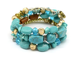 Браслет на пружинке "Лето" с бирюзой цв.голубой 18 см