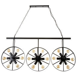 Светильник подвесной BayerLux «Колёса», люстра 18×40 Вт, E27, чёрный, 65×10×150 см
