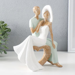 Фигурка полистоун Ретро. Влюблённые сидят на сердце, бело-зелёный, 18?11?23.5 см