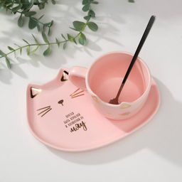 Чайная пара Мяу: кружка 200 мл, блюдце 18?11 см, ложка