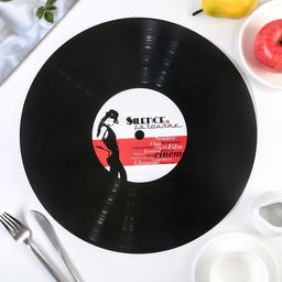 Цена за 12 шт. Салфетка сервировочная на стол Доляна Виниловая пластинка, d=38 см, цвет чёрный  фото 3