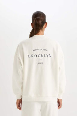 DeFactoFit NBA Brooklyn Nets Кардиган-бомбер из плотной ткани с воротником-стойкой на спине и принтом оверсайз  фото 7