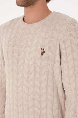 Erkek Slim Fit Bisiklet Yaka Desenli Ta_ Melanj Kazak