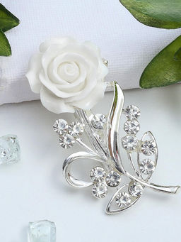 Брошь Цветок, роза нежная, цвет белый в серебре