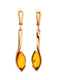 Изящные удлинённые серьги Адажио с натуральным коньячным янтарём