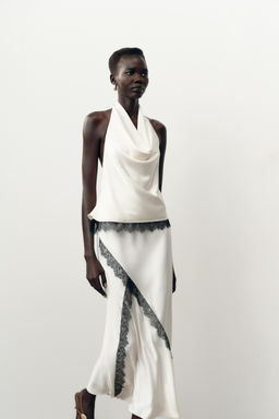 SATIN MIDI SKIRT WITH LACE - Zara фото 10