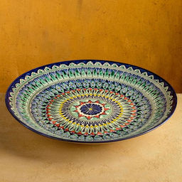 Ляган узбекский Риштанская керамика «Узоры» для плова, d=42 см, синий МИКС