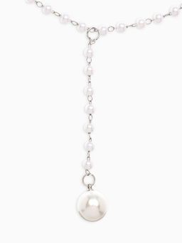 Колье с жемчугом Олимпия, белое в серебре, 32 см