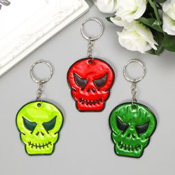Цена за 12 шт. Брелок для ключей на кольце «Череп», пластик, светоотражающий, 5.5×5 см, МИКС