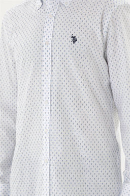 Мужская синяя белая рубашка с принтом - U.s. polo assn фото 6