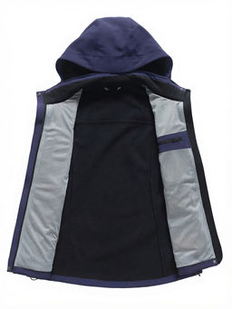 Ветровка женская софтшелл виндстоппер с капюшоном спортивная темно-синего цвета 9616_1TS