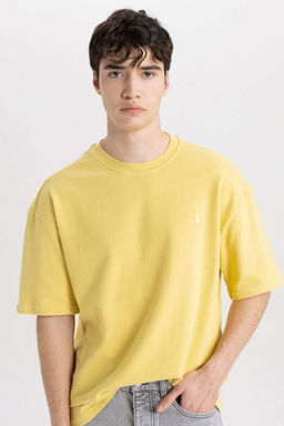 Oversize Genis Kal?p Bisiklet Yaka Bask?l? Pamuklu K?sa Kollu Tisort - Defacto фото 3