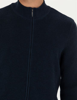 Lacivert Melanj Slim Fit Fermuarl_ Triko H_rka