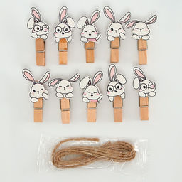 Цена за 2 шт. Прищепки декоративные с верёвкой для подвеса «Зайчики» набор 10 шт. — 1.5×12×14 см