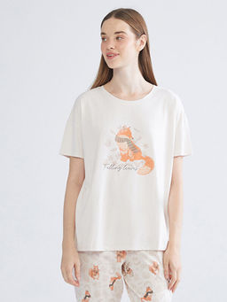 Bisiklet Yaka Bask?l? Kad?n Pijama ?st