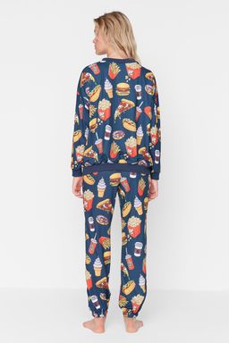 Cok Renkli %100 Pamuklu Slogan Nak?sl? Desenli Orme Pijama Tak?m? THMAW23PT00064