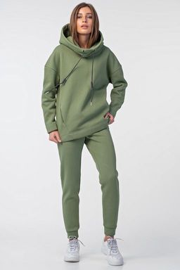Костюм теплый спортивный из футера с начесом оливковый