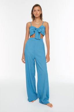 Haki Dokuma Baglama Detayl? Plaj Yuksek Bel Bluz-Pantolon Tak?m TBESS22AU0108 - Trendyolmilla фото 10