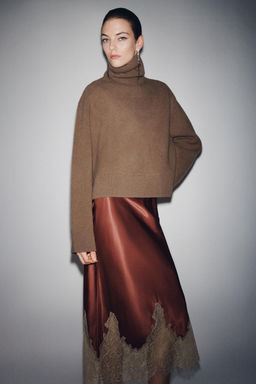 ZW COLLECTION CONTRAST LACE SATIN SKIRT