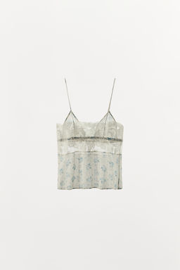 TOP ESTAMPADO FLORES ENCAJE / Crudo / Azul - Zara фото 7