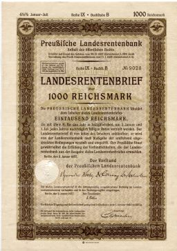 Облигация 4,5% 1000 рейхсмарок 1937 года Германия