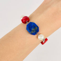 Браслет из Лазурита, Жемчуга и Коралла - Радуга самоцветов фото 2