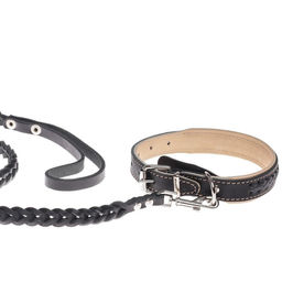 Комплект ошейник (34-45х2 см) и поводок (120х0.8 см) с косой, чёрный с бежевым - Пушистое счастье фото 7