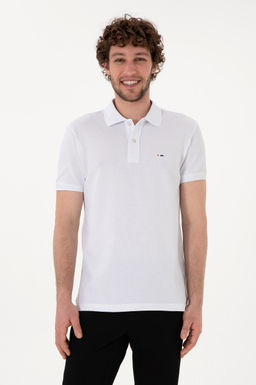 Erkek Slim Fit Polo Yaka Beyaz Basic Ti__rt Sepette S_rpriz _ndirim