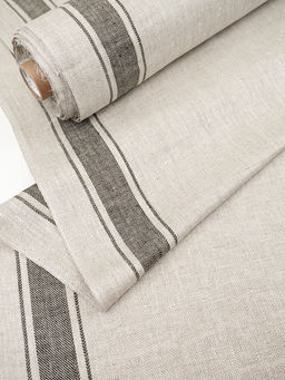 Льняной жаккард "Черная полоска" цв.натуральный, ш.1.5м, лен-100%, 170гр/м.кв