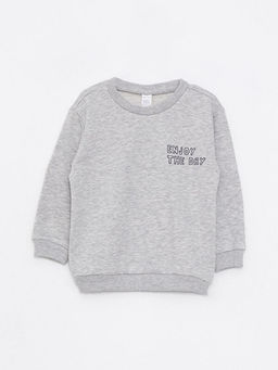 Bisiklet Yaka Uzun Kollu Bask?l? Pamuklu Erkek Bebek Sweatshirt