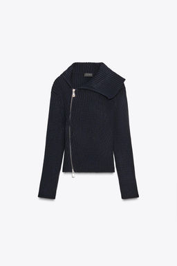 ZIP-UP RIB KNIT CARDIGAN
