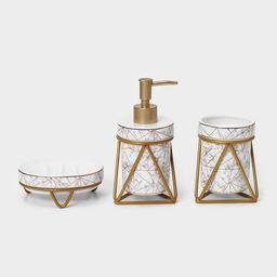 Аксессуары для ванной SAVANNA Геометрика, 3 предмета, мыльница, дозатор для мыла 290 мл, стакан, белые  фото 4