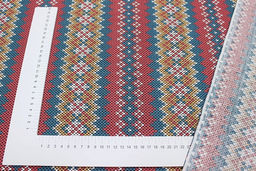 Бязь Вязаный орнамент цв.морская волна/красный коралл, ш.1.5м, хлопок-100%, 120гр/м.кв - Купава фото 3