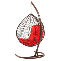 Кресло - кокон подвесное «Капля», 72×98×186 см, с искусственным ротангом, коричневое, с красной подушкой