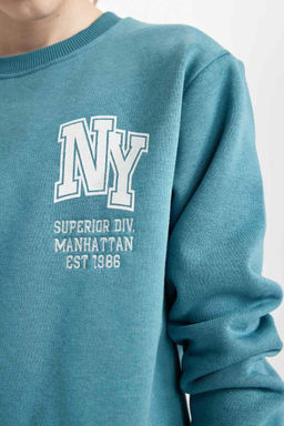 Толстая толстая толстовка стандартного кроя с круглым вырезом и принтом для мальчиков - Defacto фото 4