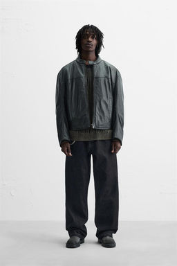 SPRAY EFFECT LEATHER BIKER JACKET - Zara фото 2