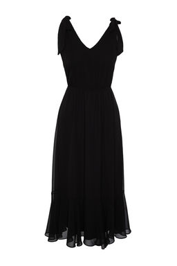 Trendyolmilla Siyah A Kesim Beli Lastikli Sifon Astarl? Maxi Dokuma Elbise TWOSS24EL00804  фото 7