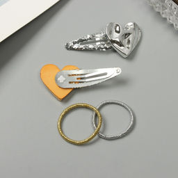 Цена за 2 шт. Набор для волос «Беатрис», 10 резинок 3 см, 2 заколки 5.5 см, сердце, серебро золото