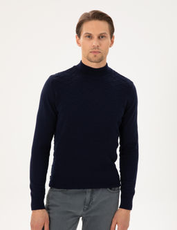Lacivert Slim Fit Yar_m Bal_k__ Yaka Triko Kazak - Pierre cardin фото 3