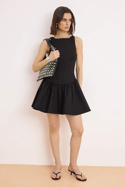 Siyah Duz K?sa / Mini Dokuma Elbise TWOSS25EL00865