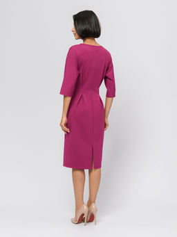 Платье ягодного цвета длины миди с защипами на талии и рукавами 3/4 - 1001dress фото 3