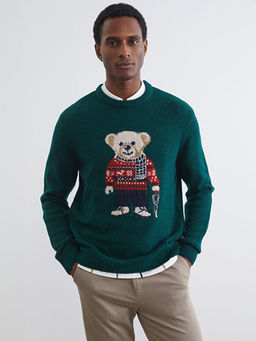 Bisiklet Yaka Ay? Teddy Bask?l? Erkek Triko Kazak