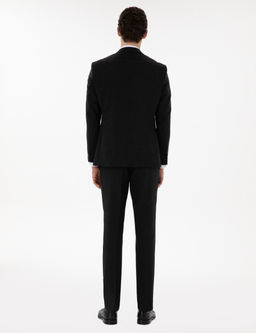 Siyah Slim Fit Y_n Keten Kar___ml_ Tak_m Elbise