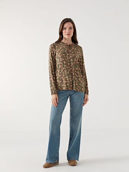 Ba?lamal? Yaka Desenli Uzun Kollu Kad?n Bluz